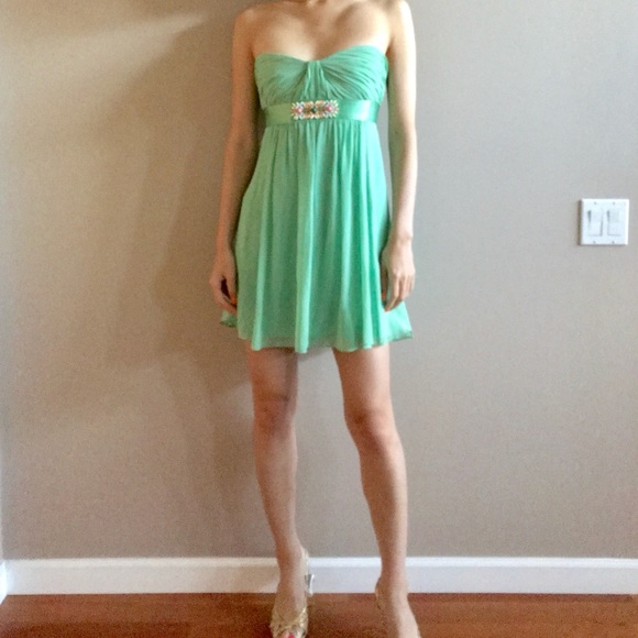 BCBG maxazria 100% silk mini strapless dress in sage mint green - Picture 10 of 10